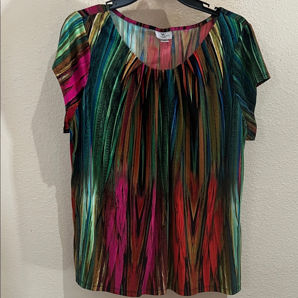 Worthington Multicolor Feather Print Blouse